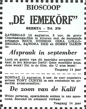 Advertentie van de bioscoop in Beerta